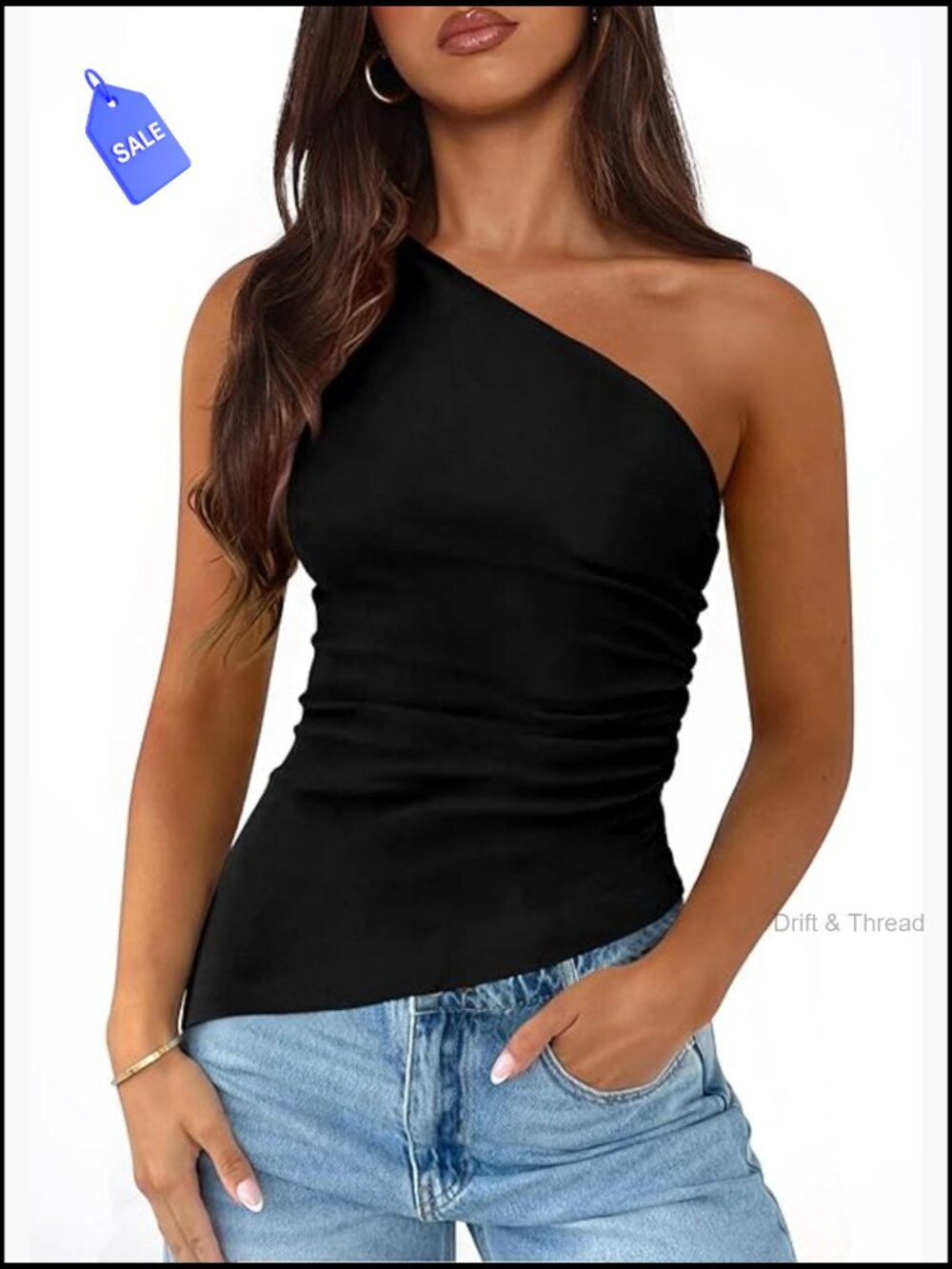 Slim Fit One Shoulder Ruched Knit Tank Top Asymmetrical Y2K Summer